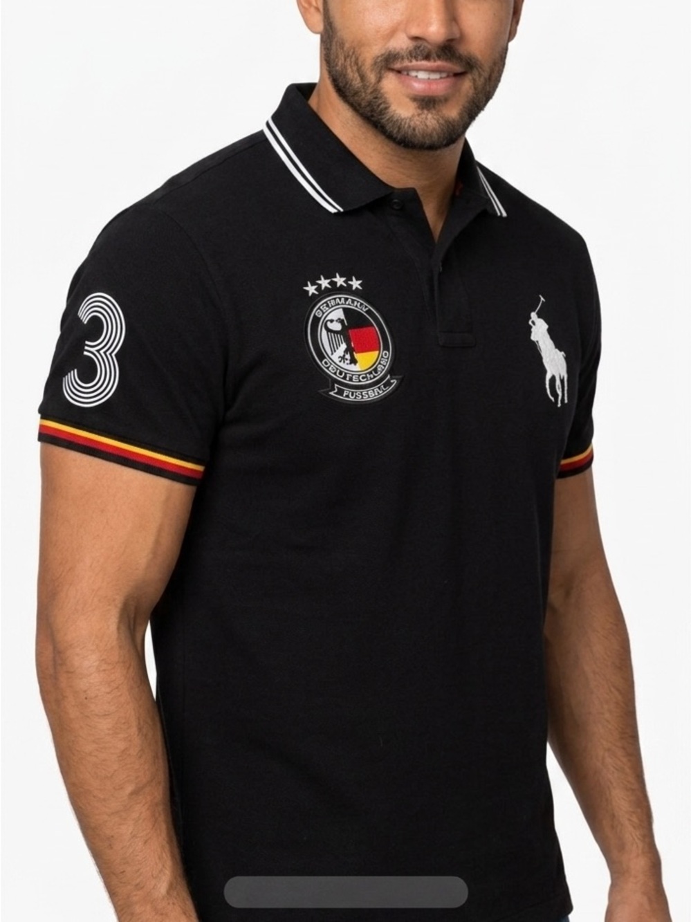 Polo by Ralph Lauren Black Polo with Germany Crest and Stripe Trim
